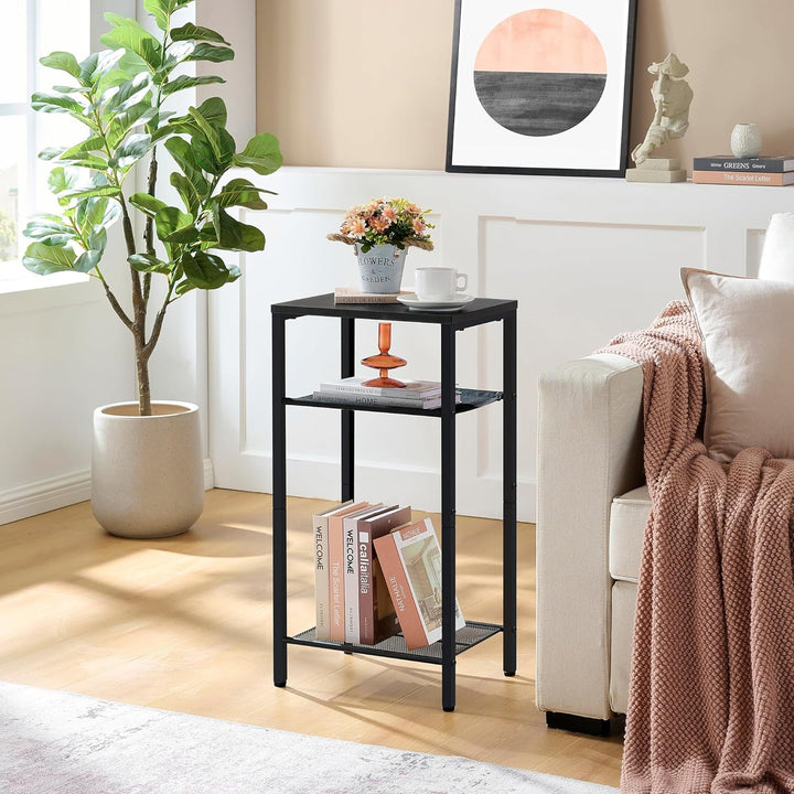 3 Tier End Table, Metal Frame, Black, Easy Assembly