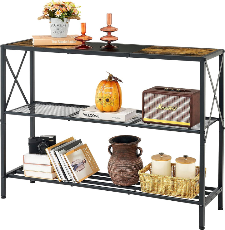 3 Tier Entryway Table, Rustic Brown&Black