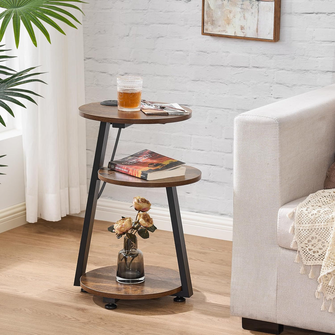 Round End Table Charging Station Shelves