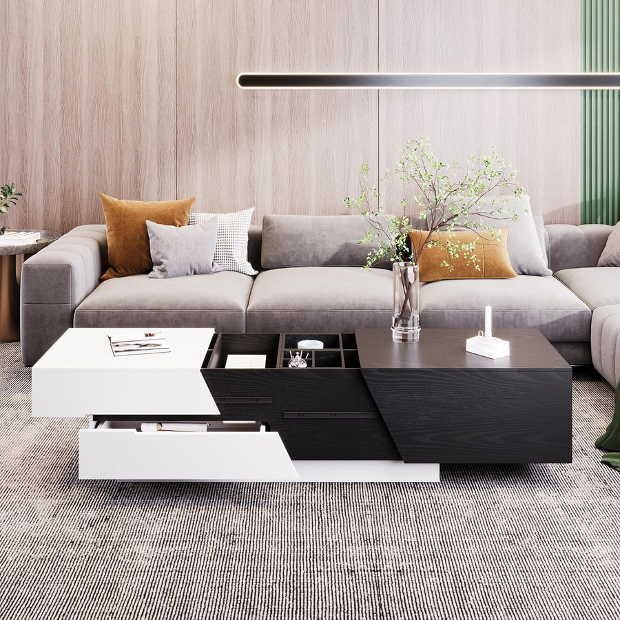 Merax Modern Extendable Sliding Top Coffee Table, Whiteblack