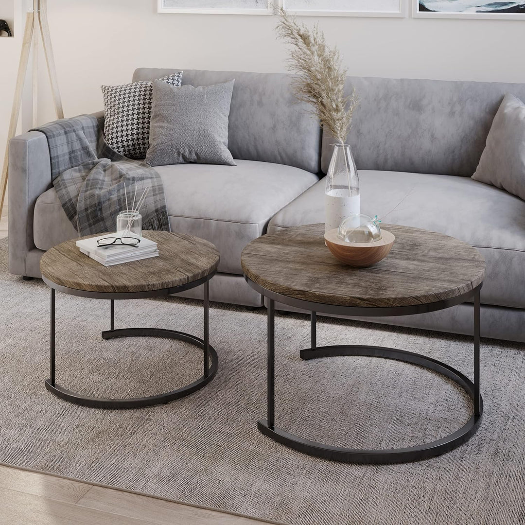 Lavish Home Round Nesting Coffee Tables, Modern Farmhouse Style