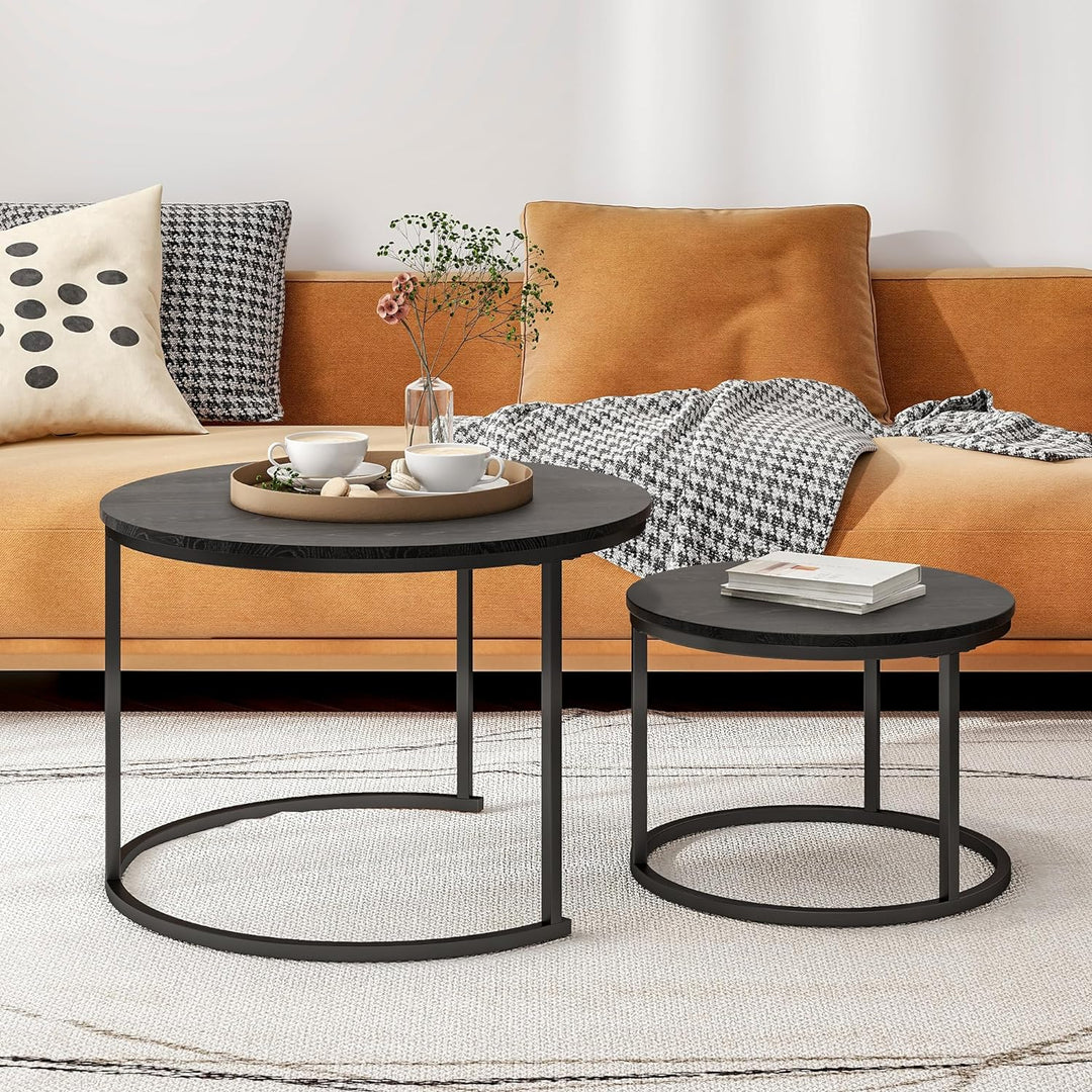 Round Coffee Table Set with 2 End Tables, Black Accent Furniture