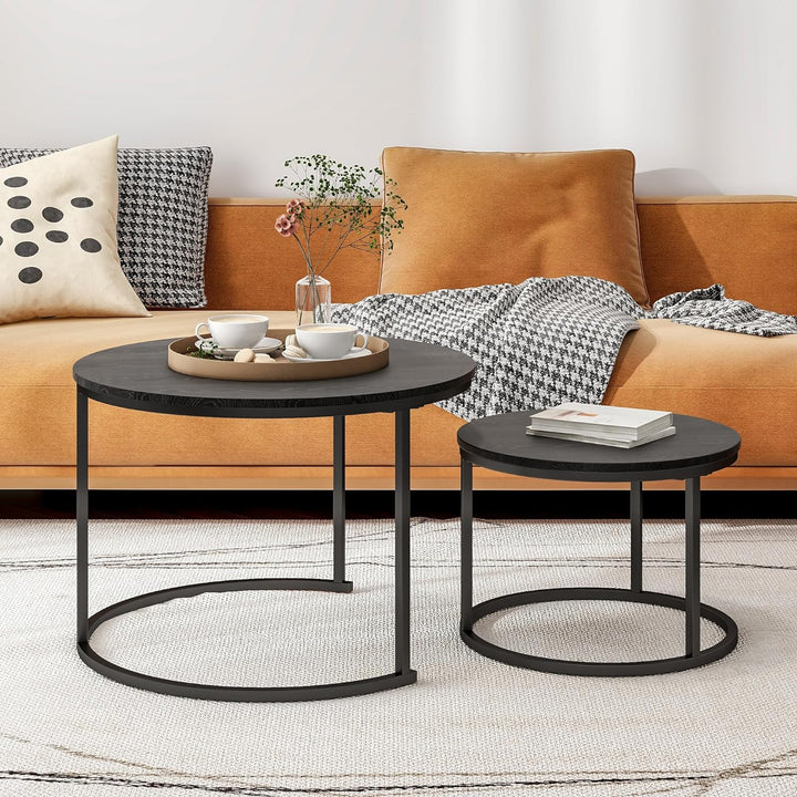 Round Coffee Table Set with 2 End Tables, Black Accent Furniture