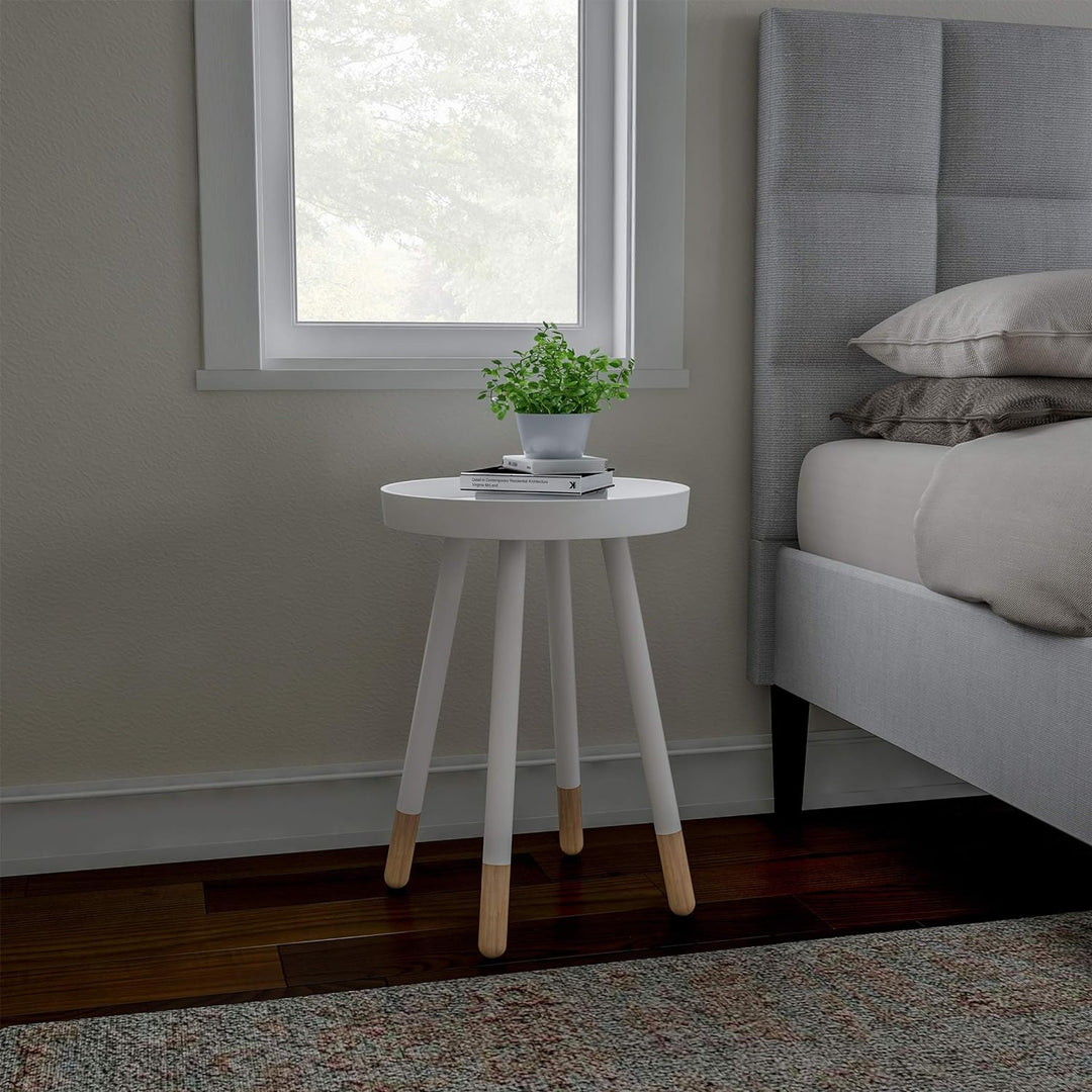 (White) Round End Table-2-Tone Mid-Century