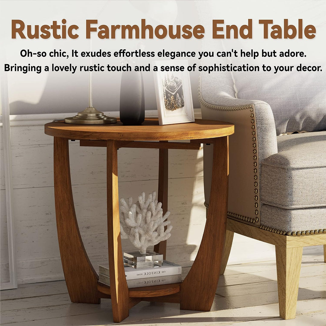 Rustic Farmhouse End Table w/ Storage Shelf, Vintage Brown