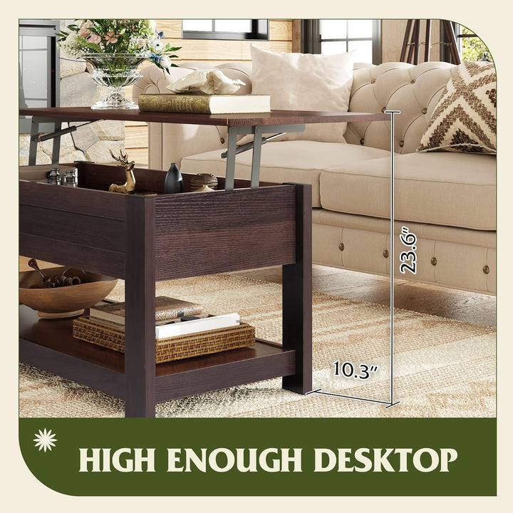 Modern Lift Top Coffee Table with Storage Shelf, Hidden Compartment