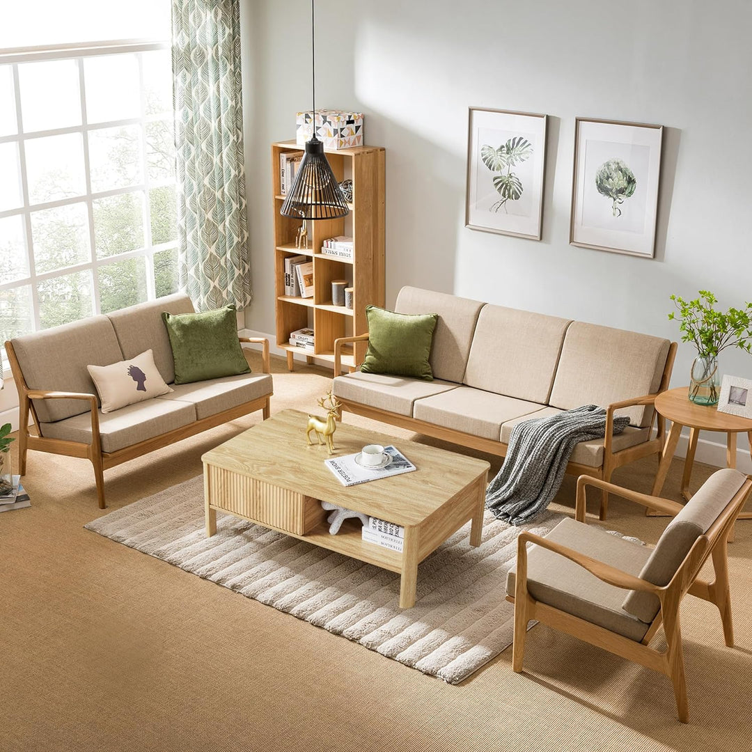 Mid-Century Modern Rectangular Wood Coffee Table, Natural