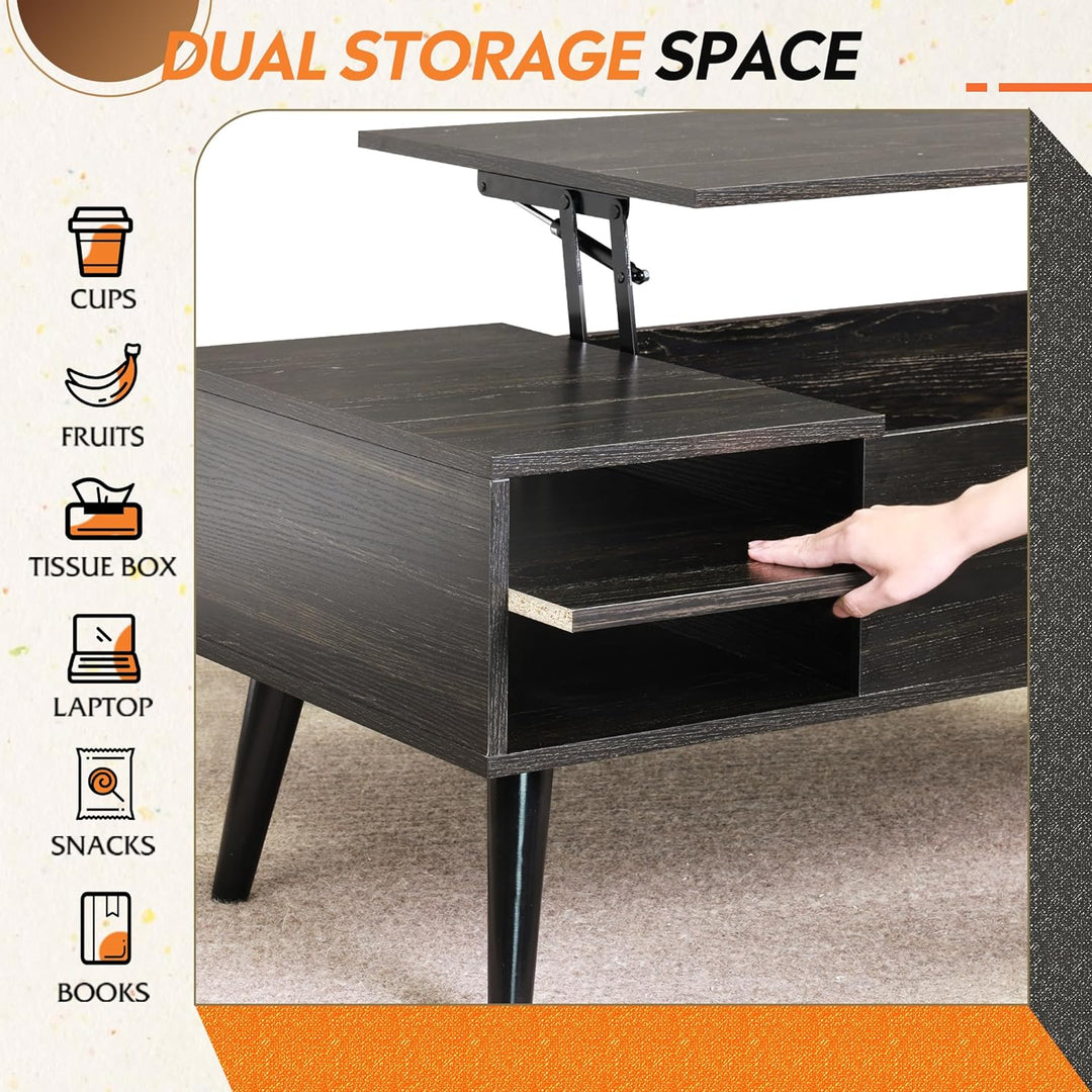 Lift Top Coffee Table with Hidden Compartment, Charcoal Black