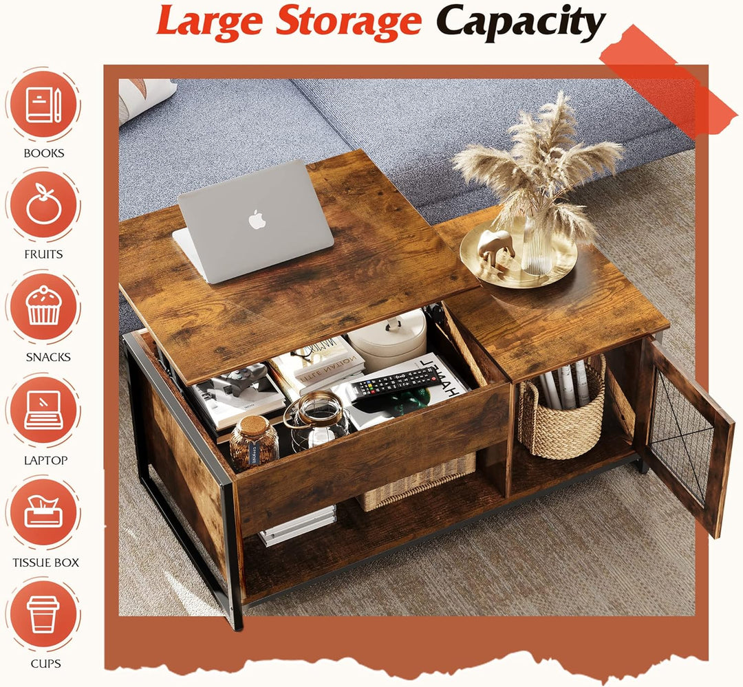 Lift Top Coffee Table with Hidden Storage, Rustic Brown