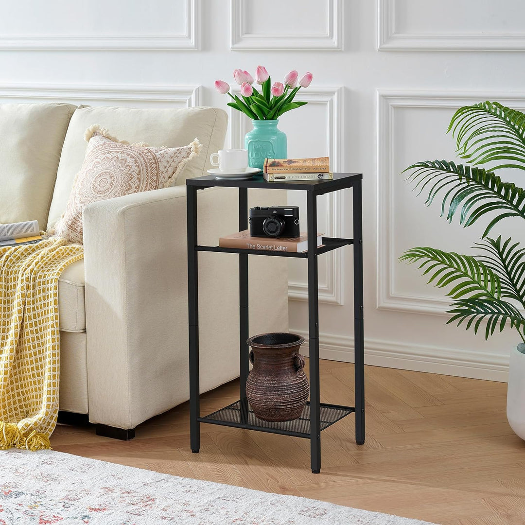 3 Tier End Table, Metal Frame, Black, Easy Assembly