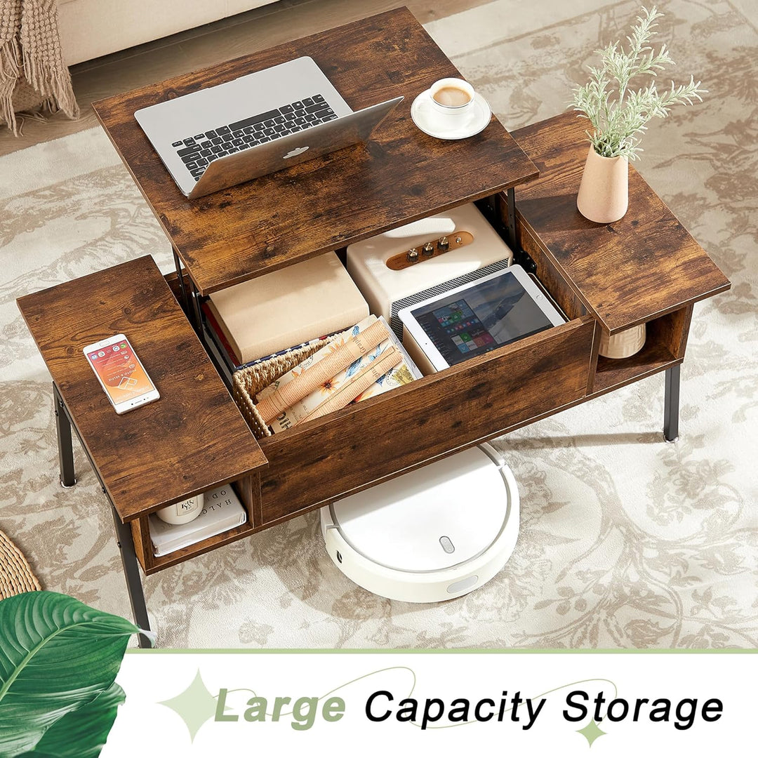 Versatile Wood Lift-Top Coffee Table with Hidden Storage, Brown