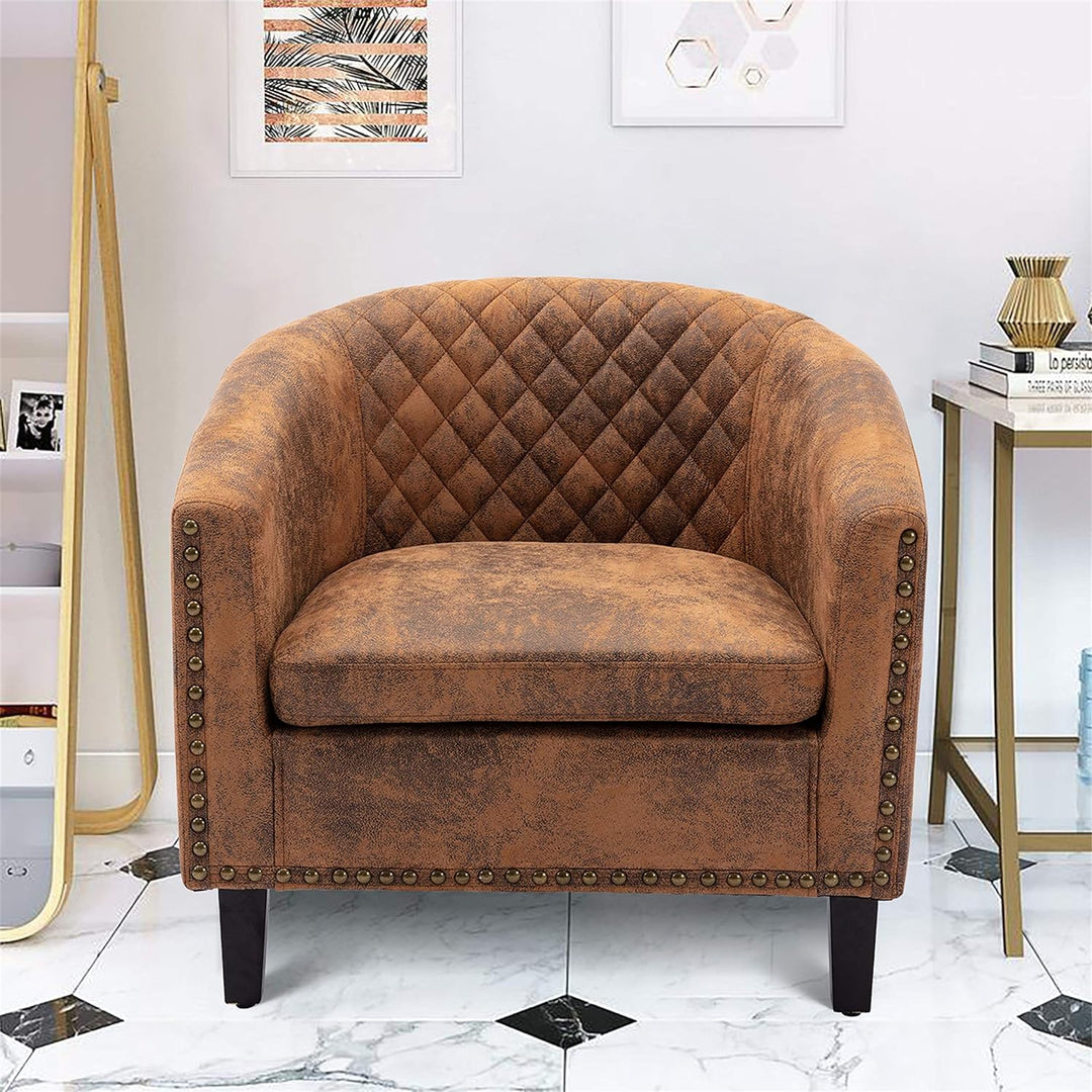 Upholstered Accent Armchair Antique Brown Fabric