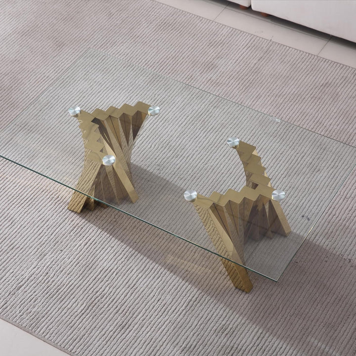 Modern Glass and Gold Stainless Steel Coffee Table, Gold21