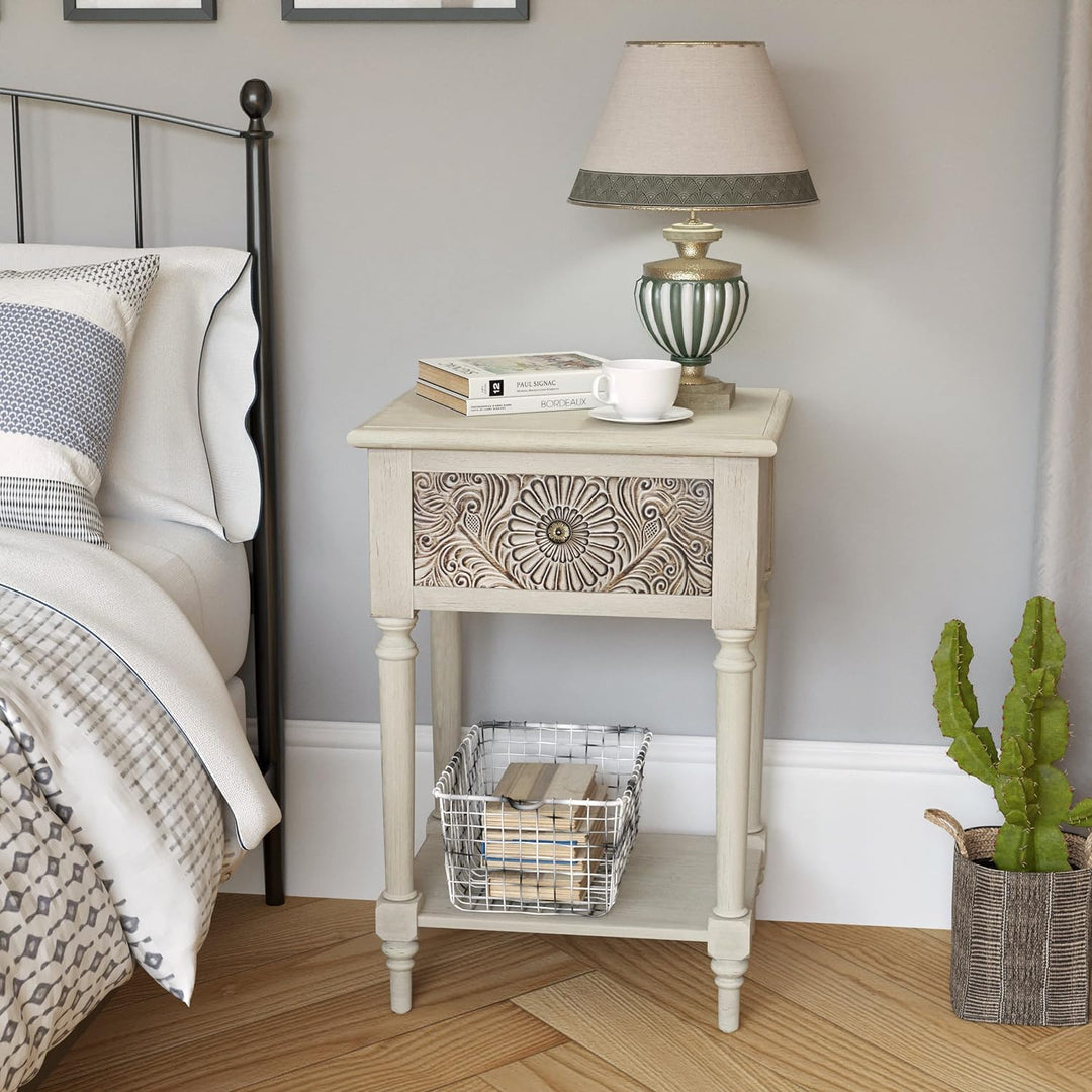 Vintage Nightstand, 2-Tier Bedside Table, Wood End Table