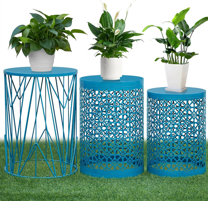 Multifunctional Indoor/Outdoor Side & Coffee Tables, Flower Blue