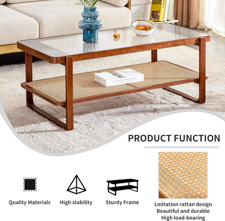 Coffee Table, Modern Simple Rectangle Double Layer Solid Wood Tea Table, 45'' Wood 2