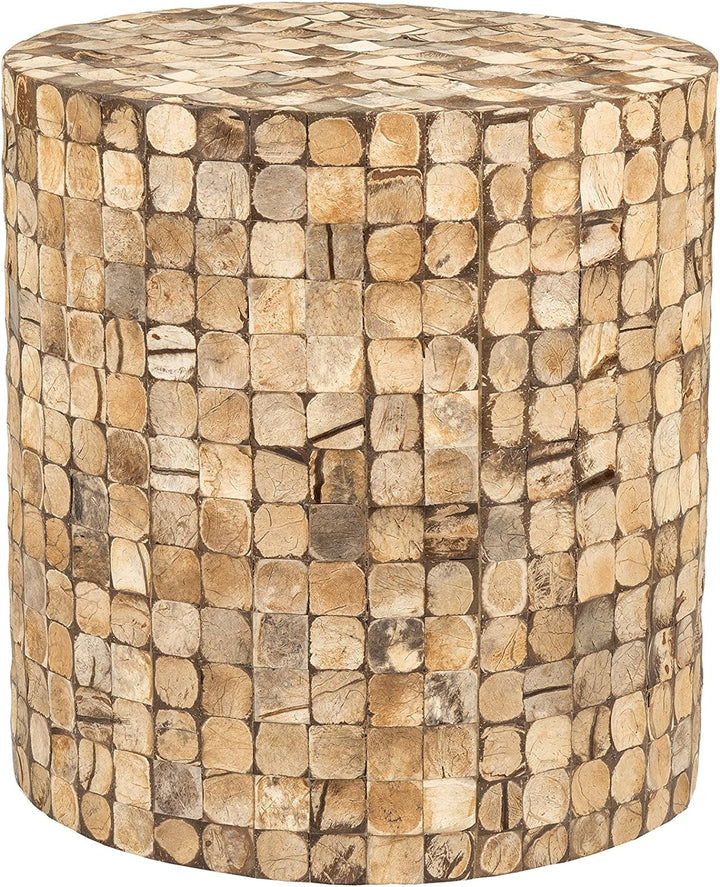 Round Side Table - Real Coconut Shell Mosaic (Brown)