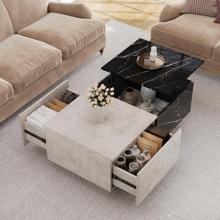 Lift Top Coffee Tables with Storage, Hidden Compartment, Drawer (Grey, Black)