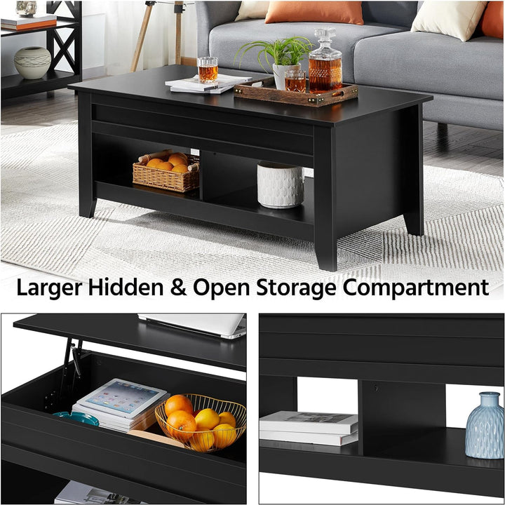 Lift Top Coffee Table with Hidden Storage and Open Shelf, Black