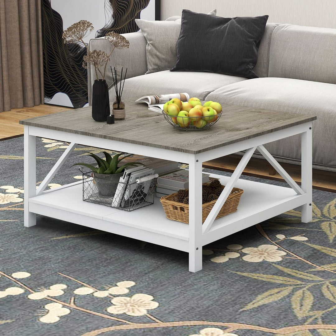 Farmhouse Coffee Table with Storage, Rustic Center Table