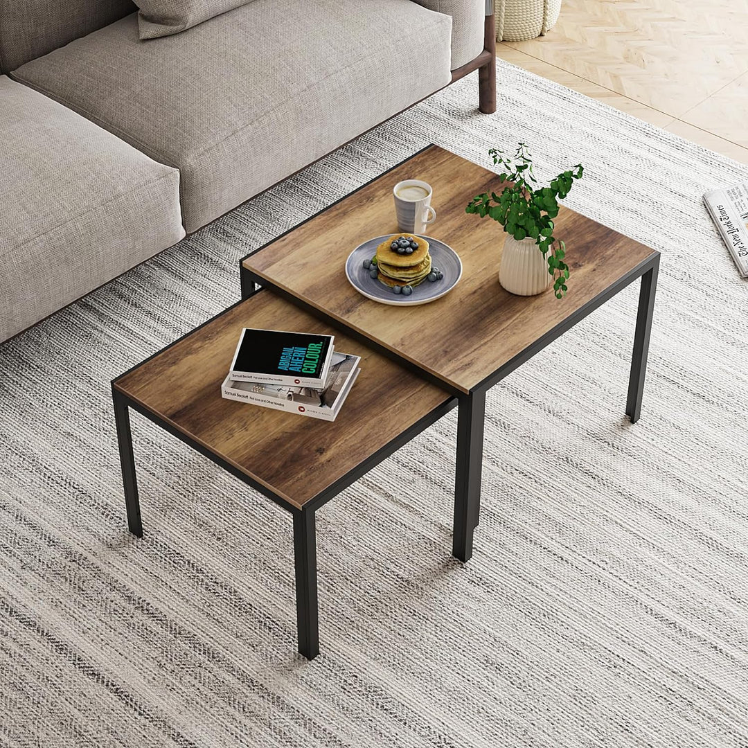 Nesting Coffee Table Set, Square Modern Stacking Tables, Oak-square 23.6