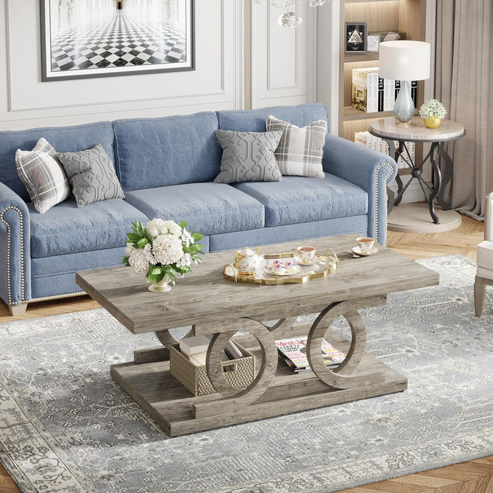 Rustic Farmhouse Coffee Table, 47-Inch Rectangular Wood, Grey