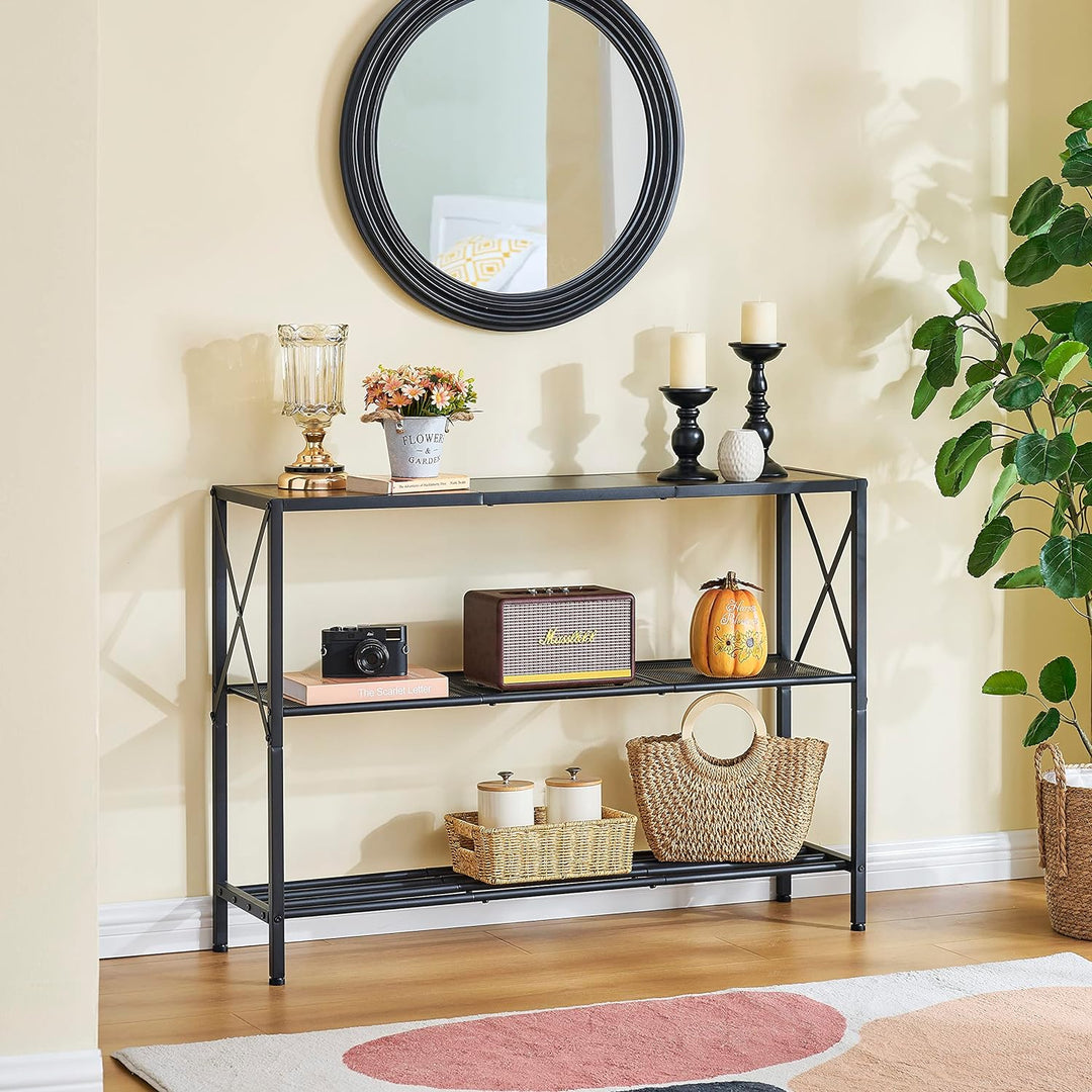 3 Tier Entryway Table, Rustic Brown&Black