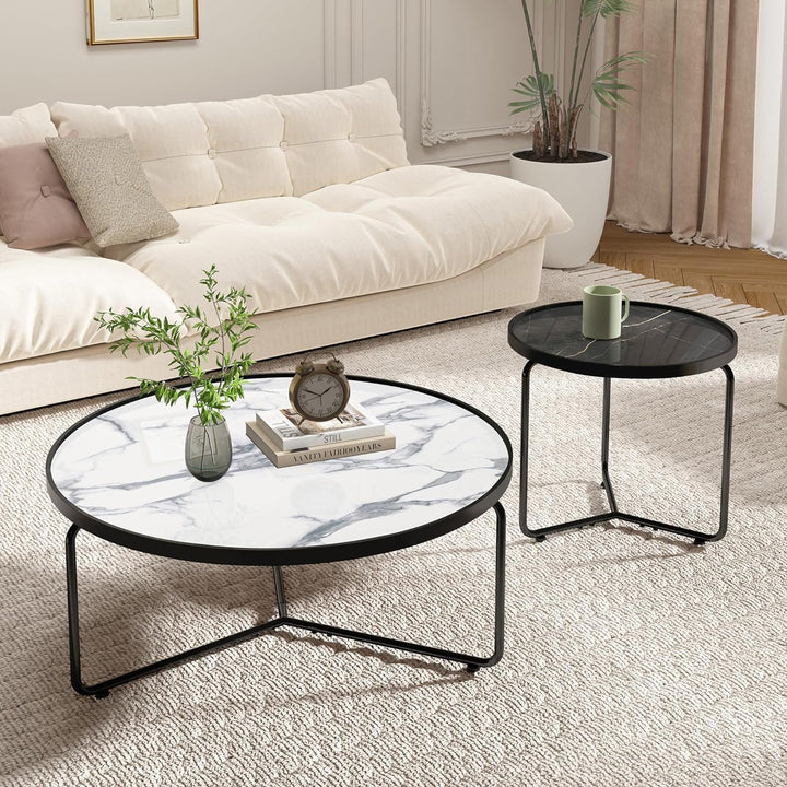 Stylish Glass Coffee Table Set, Black End Table, Modern Accent