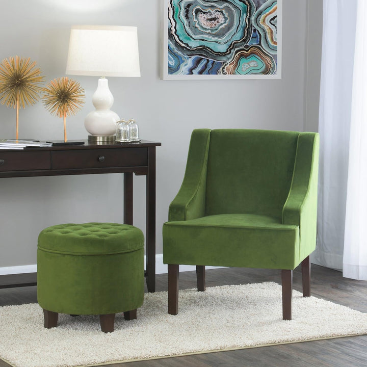 Velvet Swoop Arm Living-Room-Chairs, Dark Green