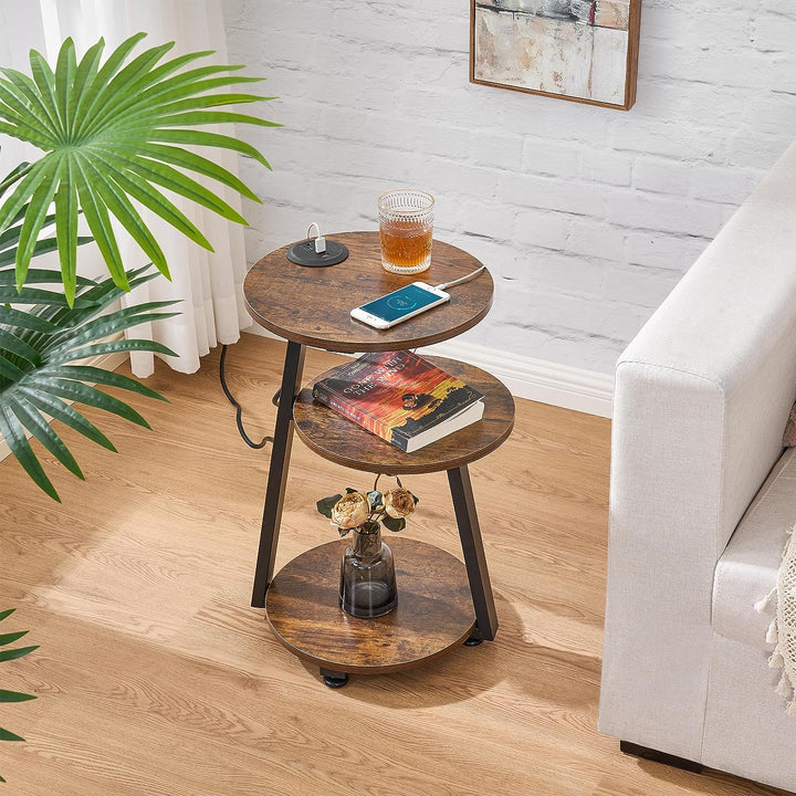 Round End Table Charging Station Shelves