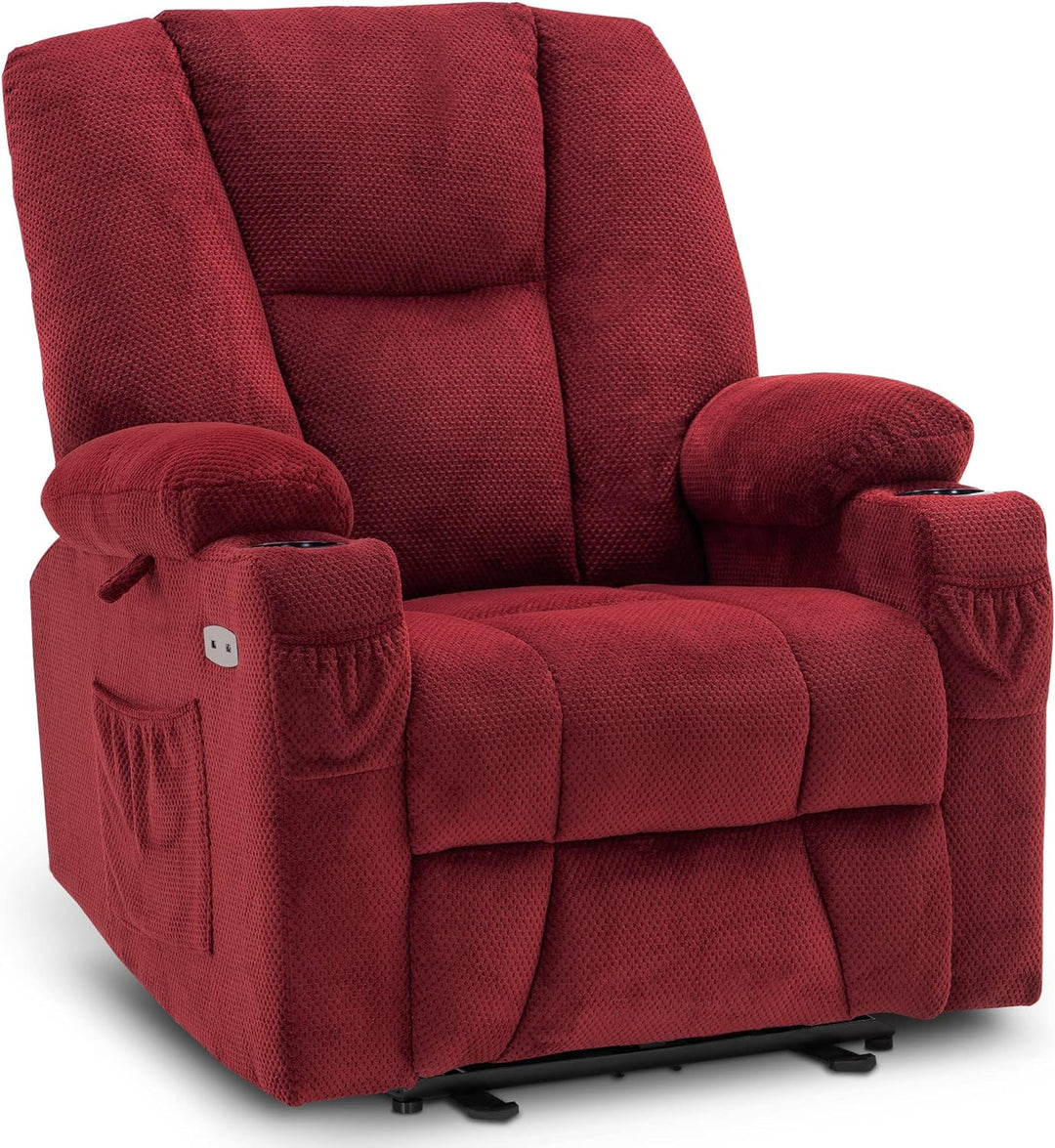 Fabric Electric Power Recliner Chair with Heat (Burgundy)