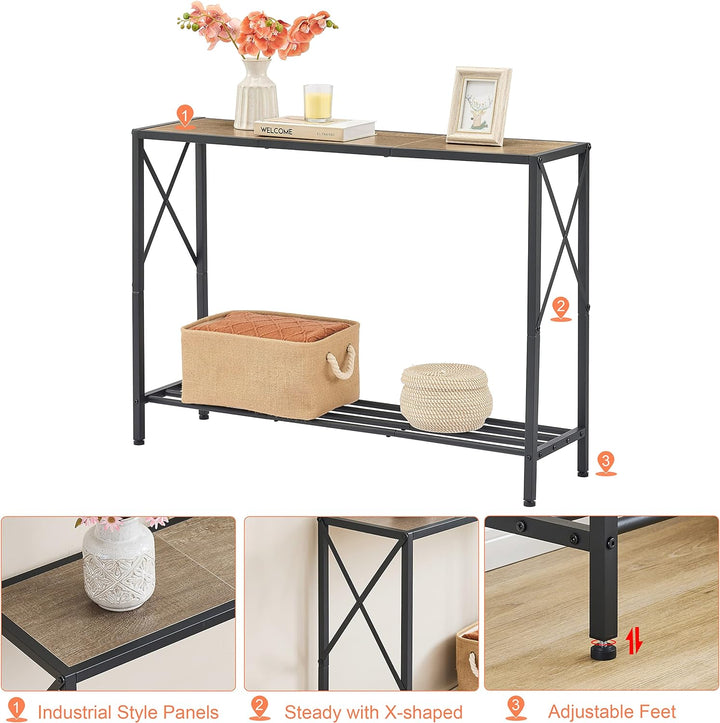 Console Table, 2-Tier Industrial Entryway, Grey & Black