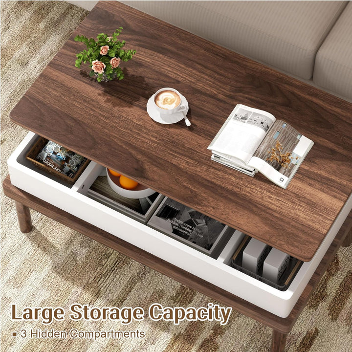 Shintenchi Lift Top Coffee Table with Hidden Compartment, Walnut