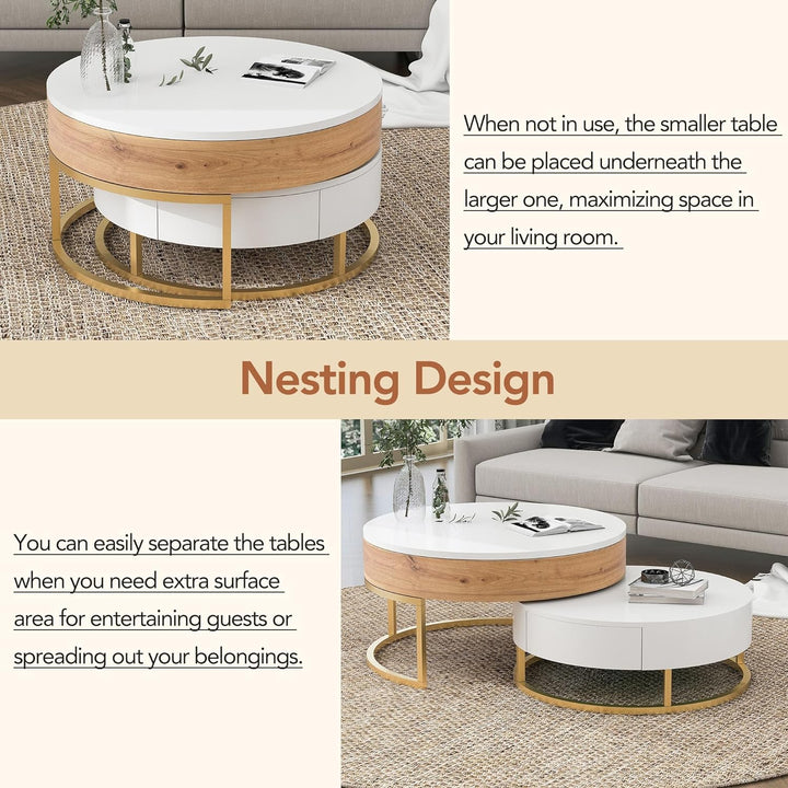 Nesting Coffee Table Set with Lift Top, Hidden Storage, Gray