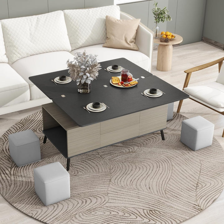 Versatile Lift-Top Coffee Table, Convertible to Dining, Dark Grey