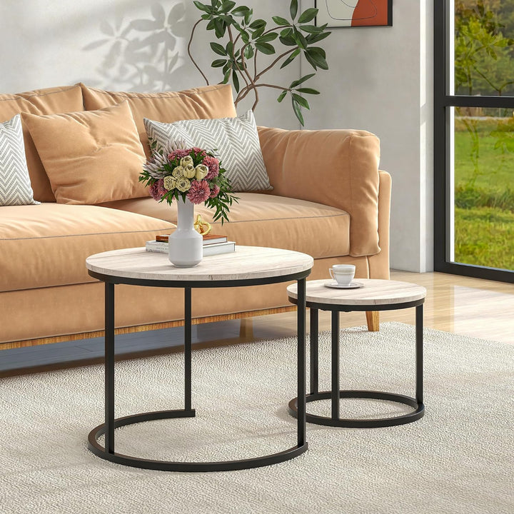 Round Coffee Table Set for Living Room, Black