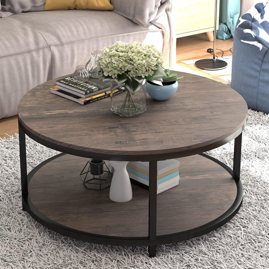 Rustic 2-Tier Wood Coffee Table, 36-Inch, Light Walnut