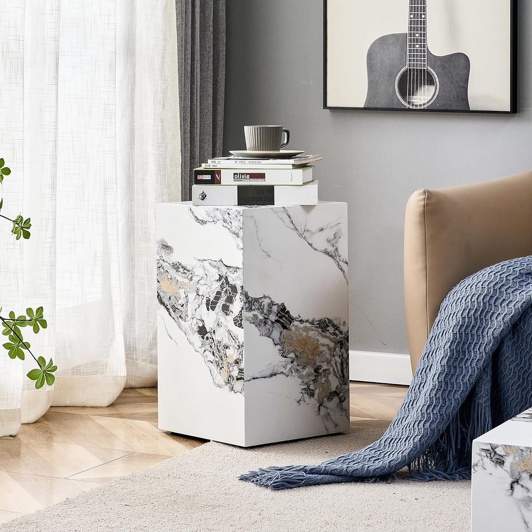 Elegant Marble End Table, Versatile for Living Room & Bedroom (White8)