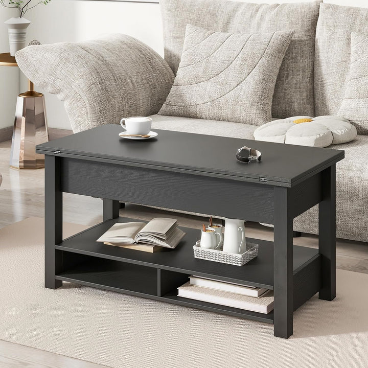 Merax Modern Lift Top Coffee Table, Convertible Dining, Black