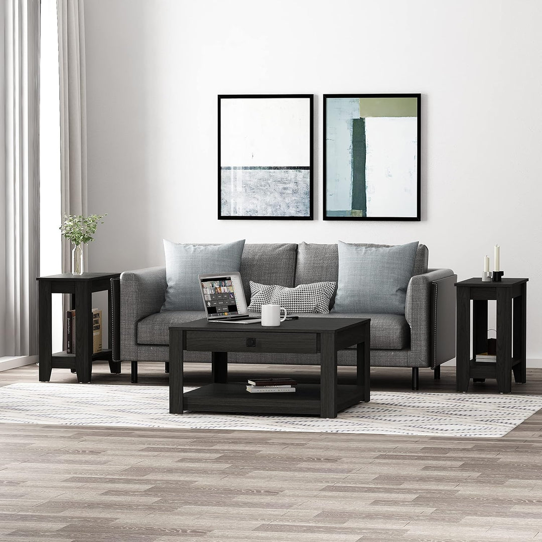 Galano Philia Modern Rectangular Coffee Table, 2-Tier, Black Oak