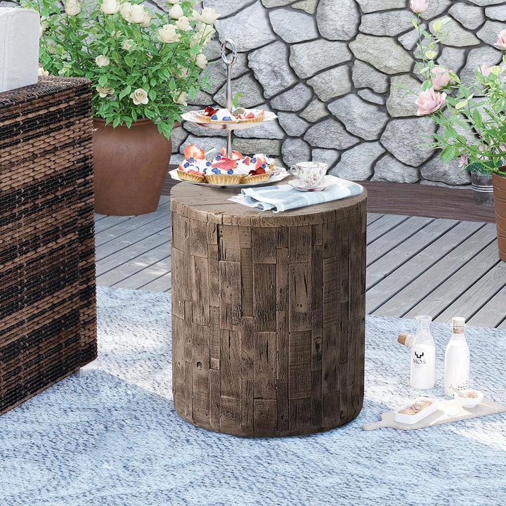 Concrete Outdoor Side Table, Tree Stump Patio End Table