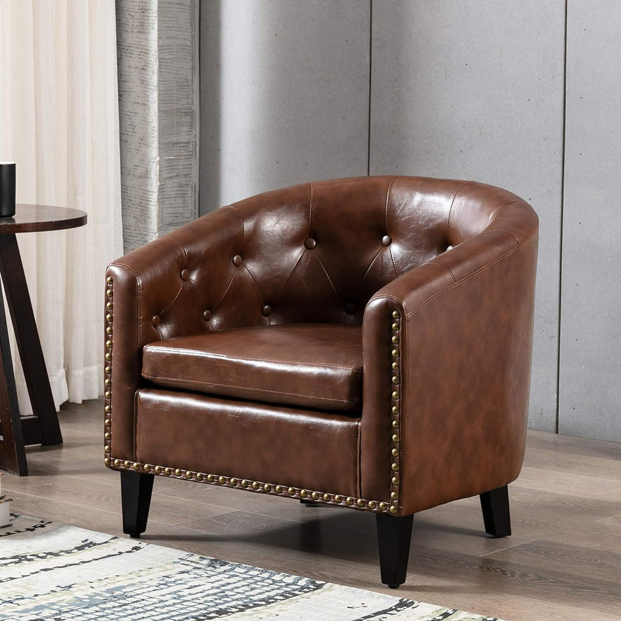 Armchair Barrel Club Chair,Modern PU Leather Accent