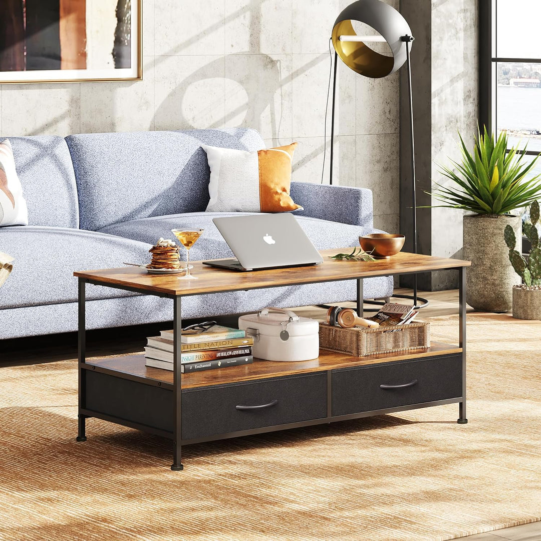 Stylish Mid-Century Modern Coffee Table, Storage, Wood & Metal