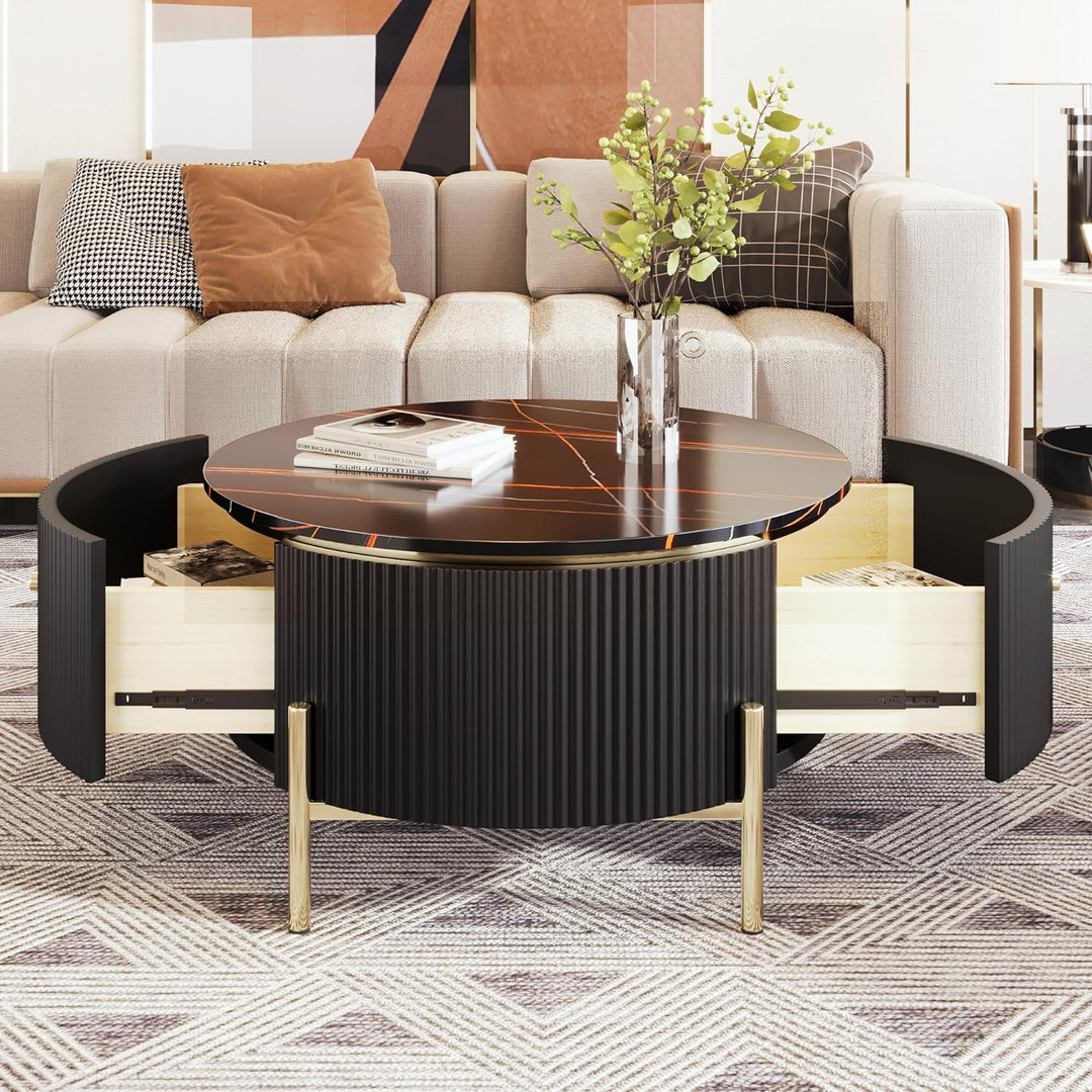 Modern Round Coffee Table with Storage, 31.5" Black