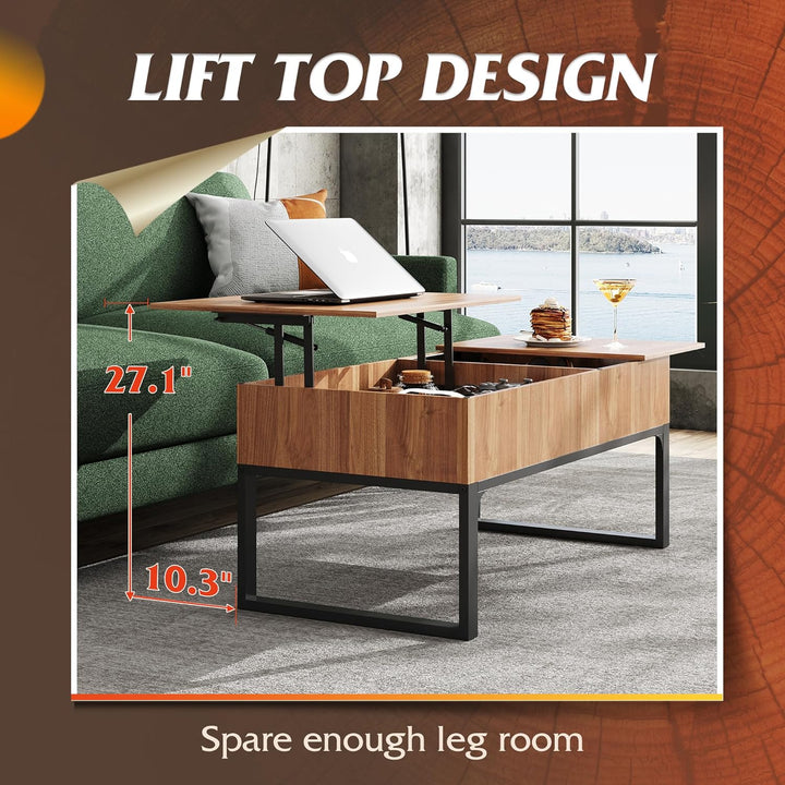 Lift Top Coffee Table with Hidden Storage, Modern Wood Design