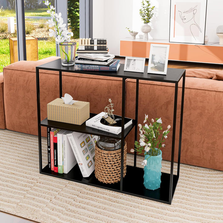 Console Table Narrow Long Storage Rack Black