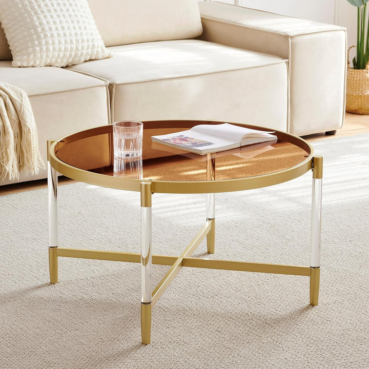 Modern Glass Coffee Table, Clear Glass Top & Clear Acrylic Legs