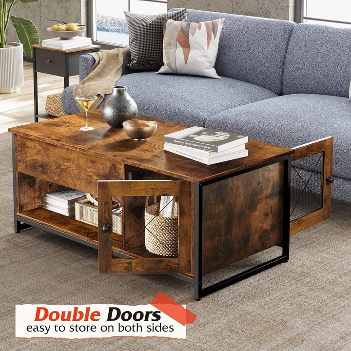 Lift Top Coffee Table with Hidden Storage, Rustic Brown