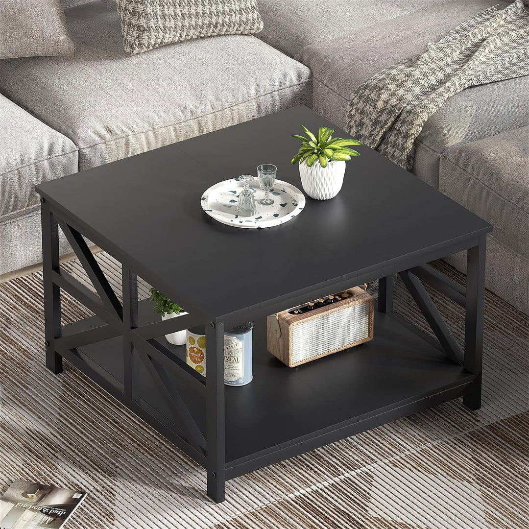 Stylish Coffee Table with Storage, Small Modern Sofa Table, Black