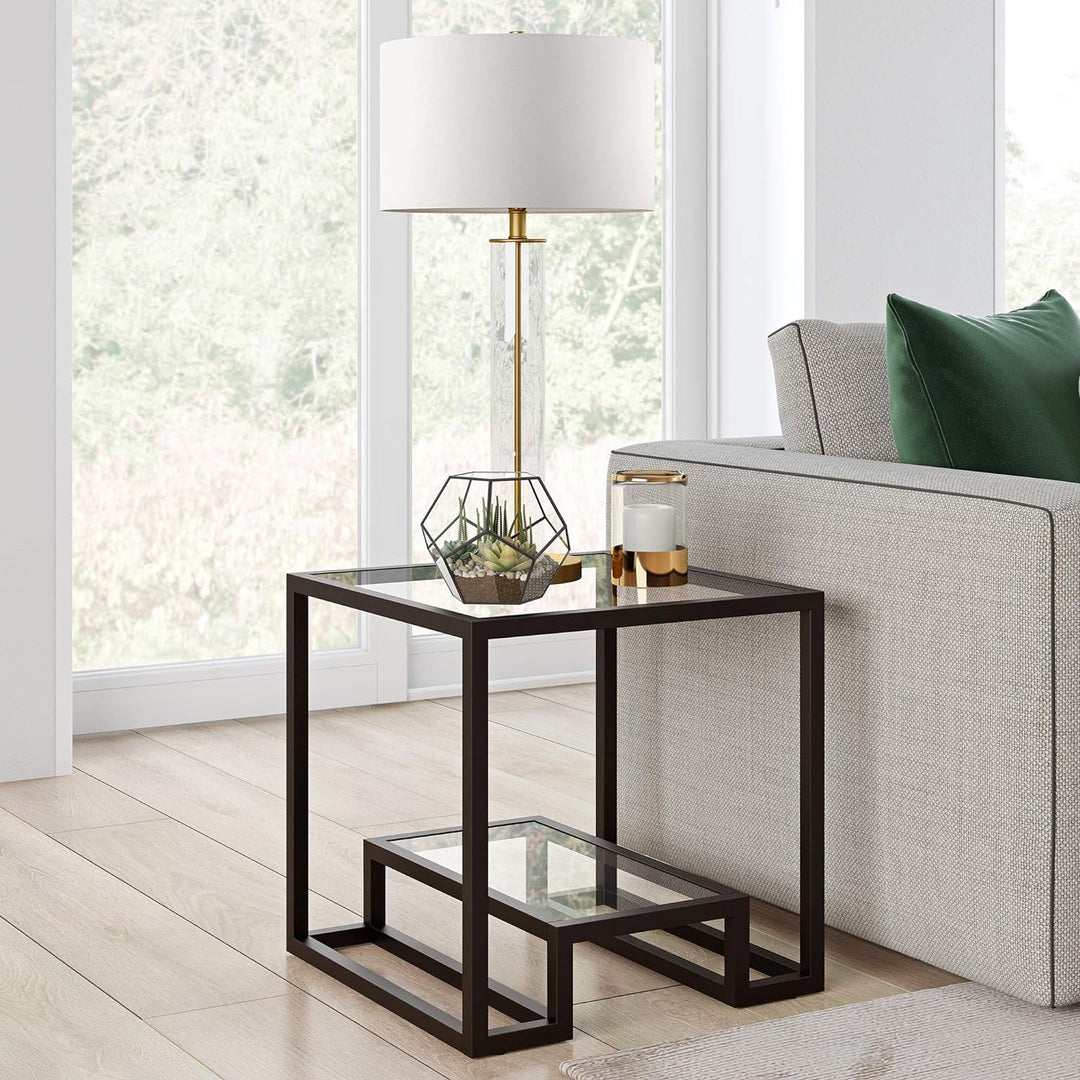 Blackened Bronze Square Side Table for Living Room, Bedroom